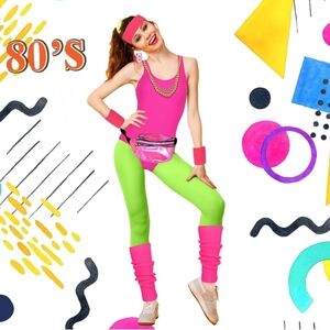 80s Outfit For Women Workout Clothes Costume with 80s Accessories Set Retro